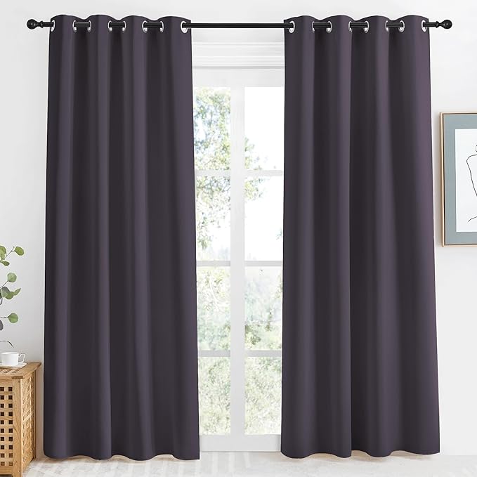 NICETOWN Blackout Curtain 86 inch Long, Greyish Purple, W55 x L86, 1 Panel, Thermal Insulated Window Treatment with Grommet Room Darkening Thermal Insulated Panel for Bedroom/Living Room