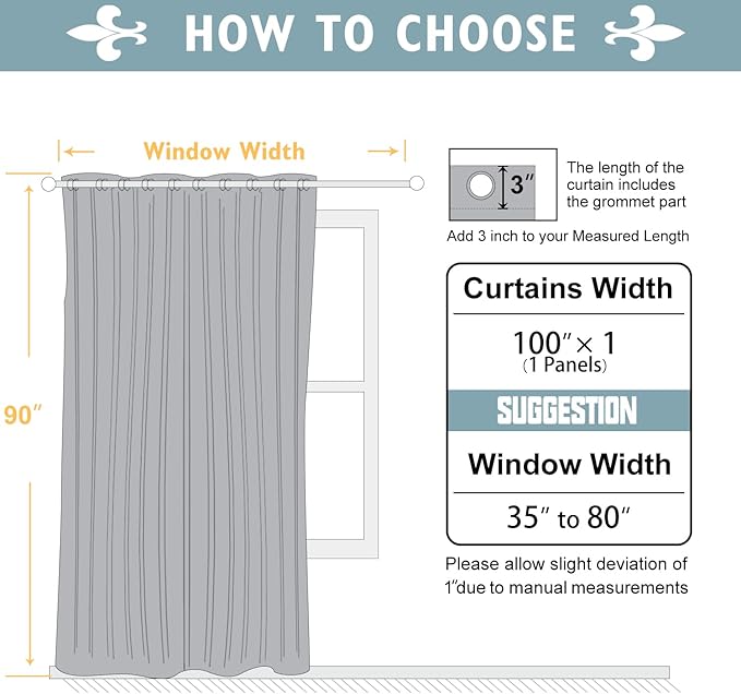 ChrisDowa Room Divider Curtain 90 Inches Long, Wide Blackout Sliding Door Curtain for Bedroom, Room Darkening Privacy Window Drape for Patio Door (1 Panel Set, Aqua, 100 x 90 Inch)