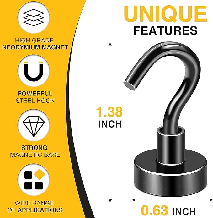 DIYMAG Magnetic Hooks, 30Lbs Strong Heavy Duty Cruise Magnet S-Hooks for Classroom, Fridge, Hanging, Cabins, Grill, Kitchen, Garage, Workplace and Office Etc, (100 Pack-Black)