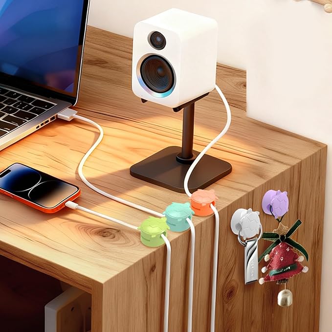Lancord 8 Pack Rotatable Cable Clips, Cord Organizer Spring Clip Cord Holder for Nightstand Cable Holders for Cords Charging Cable Organizers Cable Management for Desk Office Car Wall (White)