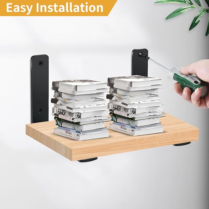 8 Pack - L 10" x H 6" x W1.5, 5mm Thick Black L Shelf Bracket, Iron Shelf Brackets, Metal Shelf Brackets, Floating Shelf, Shelf Supports with Screws