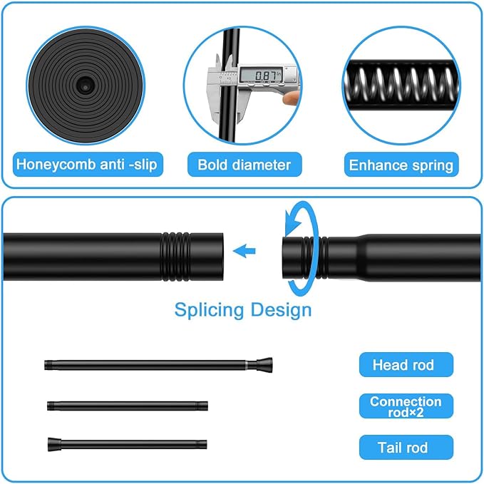 2 Pack Spring Tension Rods 30-64 Inches, 7/8 Inch Diameter Black No Drill Spring Loaded Adjustable Extendable, Small Short Tension Curtain Rod for Windows Kitchen Doorway Closet Cupboard
