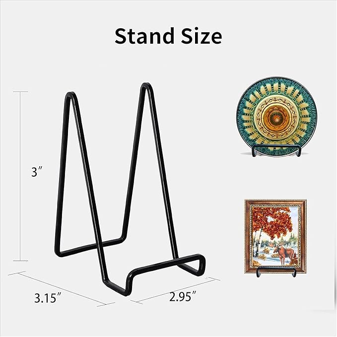3 Pack 3 inch Metal Plate Stands for Display, Plate Holder Pictures Frame Easel Display Stand, Tabletop Picture Stand, Iron Easels for Display Photo Frames, Plates, Vinyl Record，Book, Sign（Black）