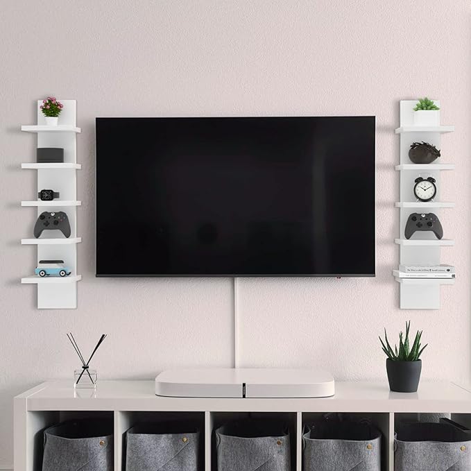 Homaterial 5 Tier Wall Shelf Unit, Small White Vertical Floating Shelf-Narrow Decorative Wall Mount Modern Wall Decor Shelves for Bedrooms, Living Rooms