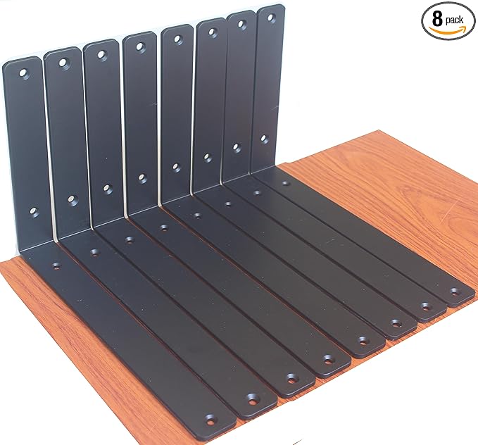 8 Pack - L 12" x H 8" x W1.5, 5mm Thick Black L Shelf Bracket, Iron Shelf Brackets, Metal Shelf Brackets, Floating Shelf, Shelf Supports with Screws