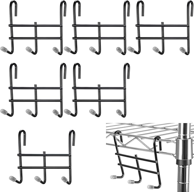 Teenyyou 6 Pack 3 Hook Attachment for Wire Shelving 3.75" l x 1.625" d x 3.25" h Wire Shelving Hooks Accessories Steel Hanging Rack Metal for Storage Organizer(Black)