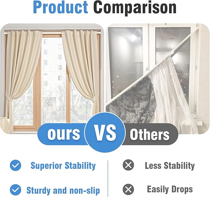 AIZESI Tension Curtain Rod for Windows 45 to 77 Inch, Adjustable Expandable Spring Curtain Rods No Drilling, Non Slip Curtain Rod for Bedroom Doorway Closet Door, White