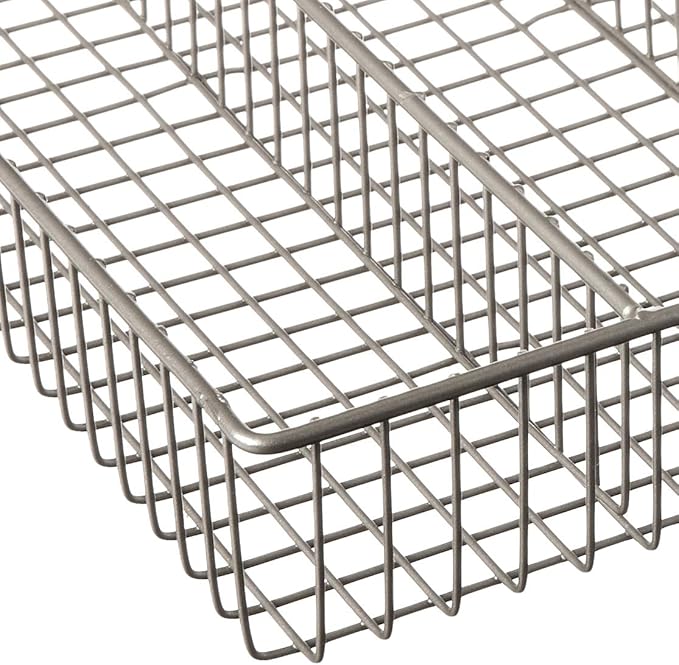Spectrum Large Wire Silverware Drawer Organizer Satin Nickel 5 Compartment Grid Utensil Holder for Flatware Cutlery Drawer Organization, 11 In Wide Metal Wire Utensil Organized Divider Tray Drawer