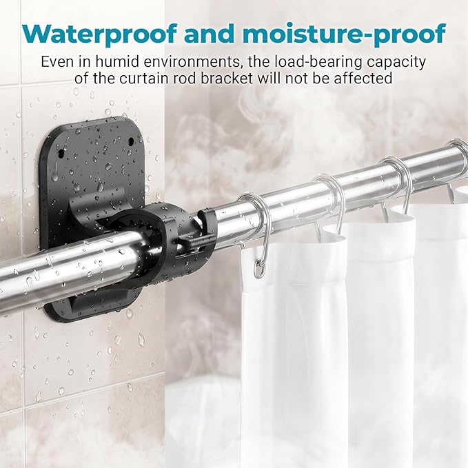 No Drill Curtain Rod Brackets - 20LB, 8 Pack Self Adhesive Curtain Rod Holder, Peel and Stick Wall Hooks, Renter Friendly Upgrades for Apartment, Kitchen, Bathroom, Dorm, Living Room and RV