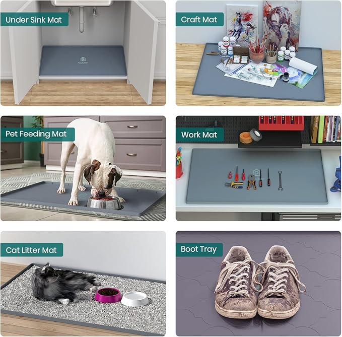 Under Sink Mat, 28" x 19" Silicone Kitchen Cabinet Tray, Waterproof & Flexible Under Sink Liner for Kitchen Bathroom and Laundry Room
