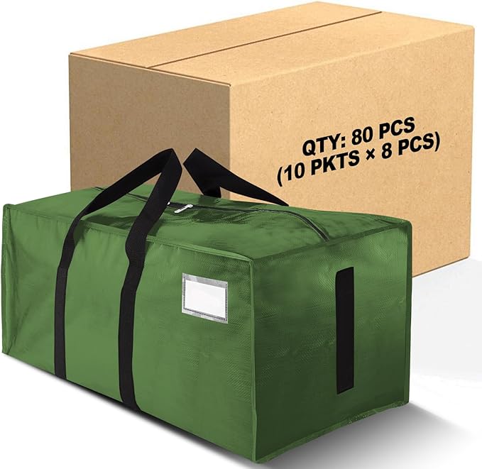 80 Pack Large Strong Moving Bags with Zippers & Carrying Handles - Water-Resistant - Heavy Duty Storage Tote for Space Saving, Fold Flat, Alternative to Moving Box (Olive Green)