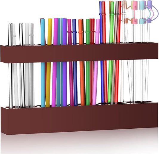 9.5” Large Acrylic Straw Holder for Cabinet Door, Reusable Adjustable Two-Part Straws Organizer with Ultra Sticky Adhesive Strips, 2026 Straw Storage for Kitchen Cupboard