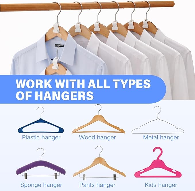 100 Pcs Hanger Hooks Space Saver, Heavy Duty Hanger Connector Hooks, Cascading Hanger Extender for Closet Storage Organization, White Hanger Extender Hooks for Clothes Coats Pants