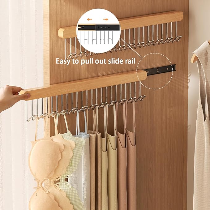 16.2 inch valet rods for closets, extendable and pull-out wardrobe pole for hanging clothes, wardrobe pole with metal hooks, closet valet rod slide out(Left hook)