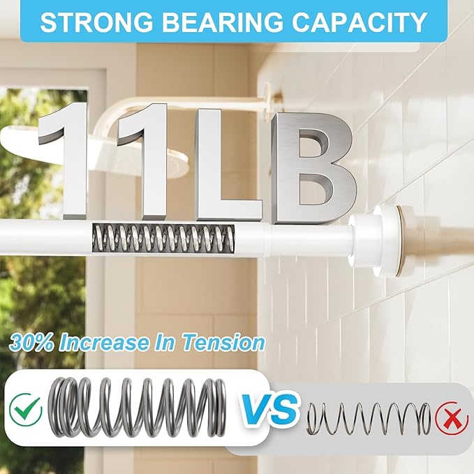AIZESI White Tension Curtain Rod 30-63 Inch-2PCS, Non-slip Spring Curtain Rod For Windows, No-drilling Adjustable Tension Rod,Non-rust Spring Tension Rod For Doorway Bathroom Kitchen Bedroom