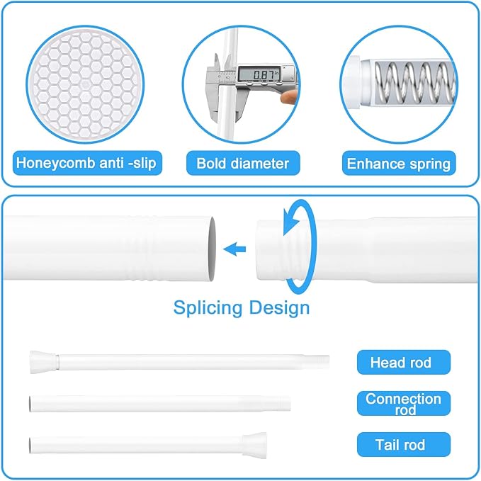 Tension Curtain Rod 1pcs Tension Rods For Windows 28 To 48 Inch Spring Adjustable White Tension Curtain Rod of Bathroom Window Curtain Rod Non Slip Tension Rod