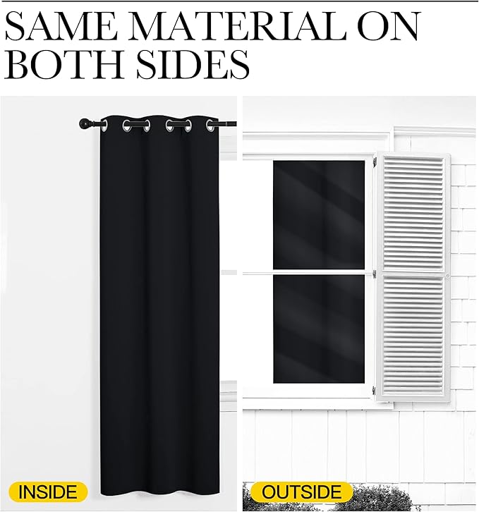 NICETOWN Light Reducing Grommet Curtain - (W120 x L102, Black, 1 Piece) Tripe Woven Textured Soft Curtain Panel for Living Room, Large Window Drape