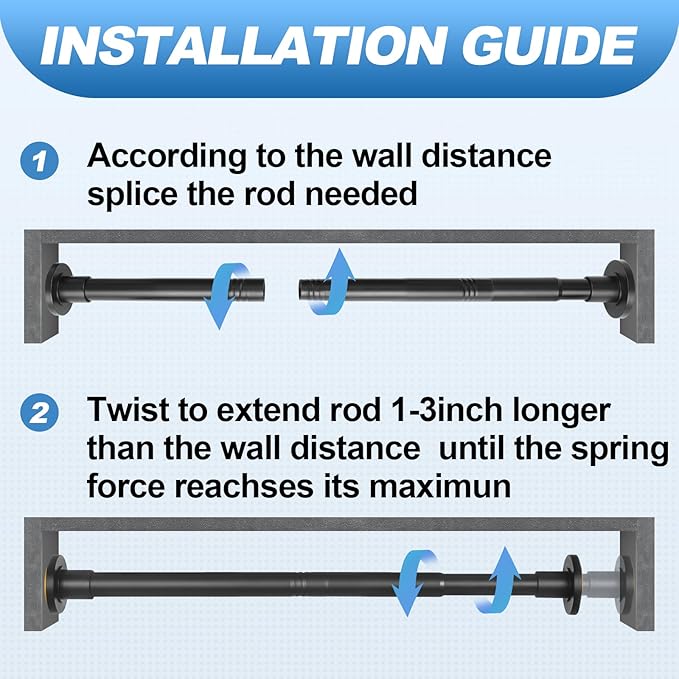 CorkLatta 2 Pack Black Shower Curtain Rod 31 to 80 Inch,1 Inch Diameter Adjustable Spring Tension Stainless Steel Telescoping Rod,Easy Install,No Rust