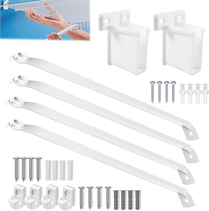 4PCS 12 Inch Wire Shelf Brackets, Heavy Duty Wire Shelving Support Brackets, Closet Rack Support with End Brackets & Clips, Closet Wire Shelf Support Brackets for Laundry, Closet, Garage