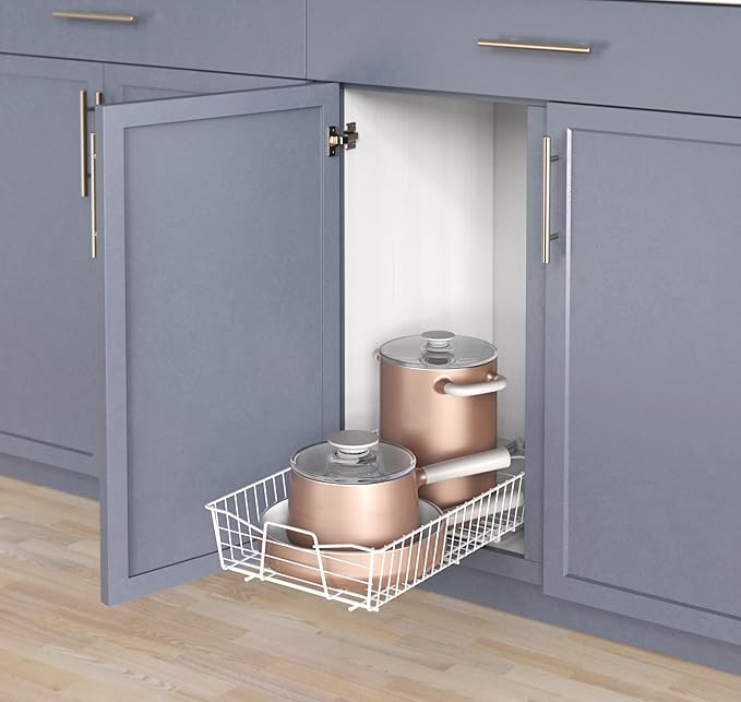 ClosetMaid Pull Out Cabinet Organizer, Heavy Duty, Slide Out Pantry Shelves Drawers for Kitchen, Bathroom, 5.25" H x 13.5" W x 20" D, White