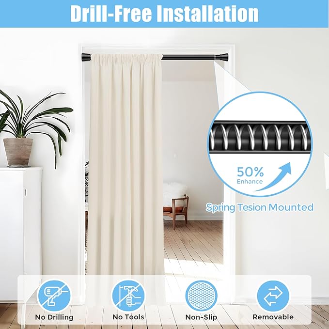 AIZESI 2PCS Black Shower Curtain Rod 30-64 Inch Adjustable Curtain Rods Never Rust & Non-Slip, No Drilling, Short Shower Rods Spring Tension Curtain Rod for Window Bathroom Doorway Closet