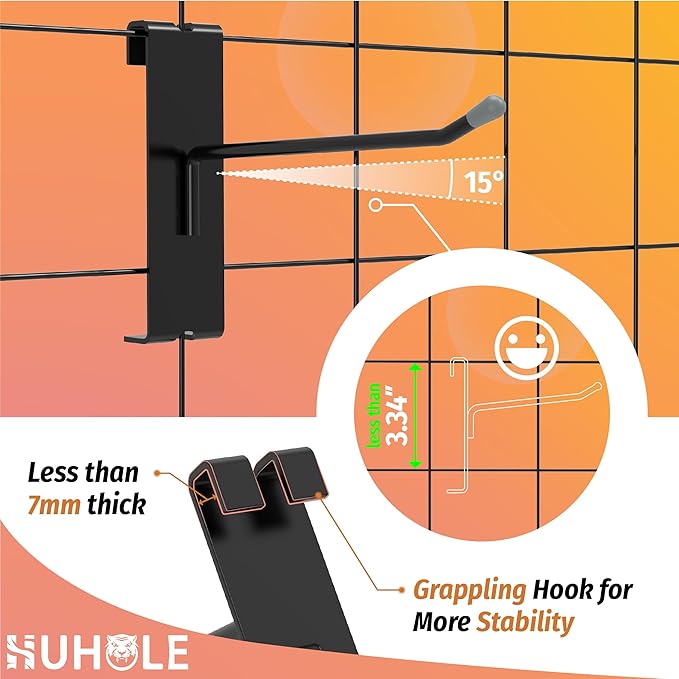 HUHOLE 60 Pack Gridwall Hooks 2 Inch, 4 Inch, 6 Inch–Black Metal Display Hangers for Wire Grid Panel – Heavy Duty Retail Store Fixtures, Garage Organizer, Craft Fair & Jewelry Rack (20lbs Capacity)