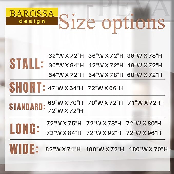 Barossa Design 60 x 72 Inches Shower Curtain Liner with 6 Weighted Magnets, Heavy Duty PEVA, 10 Grommet Holes, Waterproof, PVC Free, Clear, 60x72