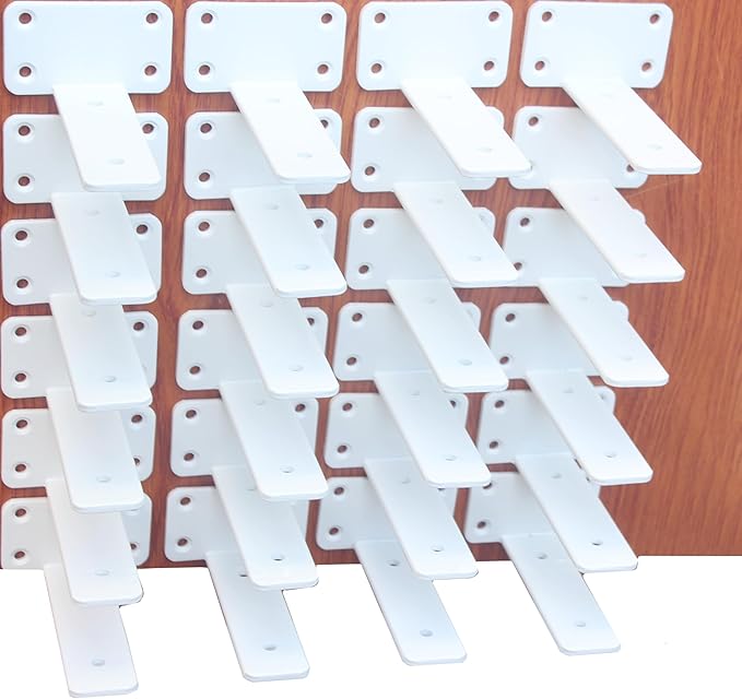 24 Pack - 5 inch White Hidden L Shelf Bracket (1/5 Inch Thicked) Iron Floating Shelf Brackets Rustic Industrial Metal Brackets for Shelf Support