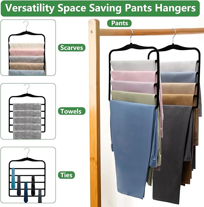 Pants Hangers Space Saving,5P Scarf Hangers for Closet Organizers and Storage,Non Slip Velvet Hanger for Closet Organizer,College Dorm Room Essentials,Heavy Duty Organization and Storage Jean Hangers