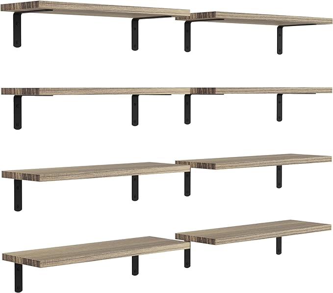 DOLLFIO Floating Shelves, 8 Sets Wall Shelves, Wood Floating Shelves for Bedroom Wall Décor, Wall Mounted Floating Bathroom Shelf for Storage, Floating Book Shelf Living Room – Rustic Brown