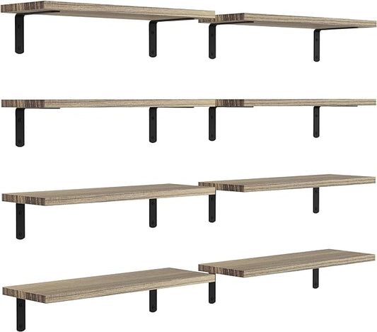 DOLLFIO Floating Shelves, 8 Sets Wall Shelves, Wood Floating Shelves for Bedroom Wall Décor, Wall Mounted Floating Bathroom Shelf for Storage, Floating Book Shelf Living Room – Rustic Brown
