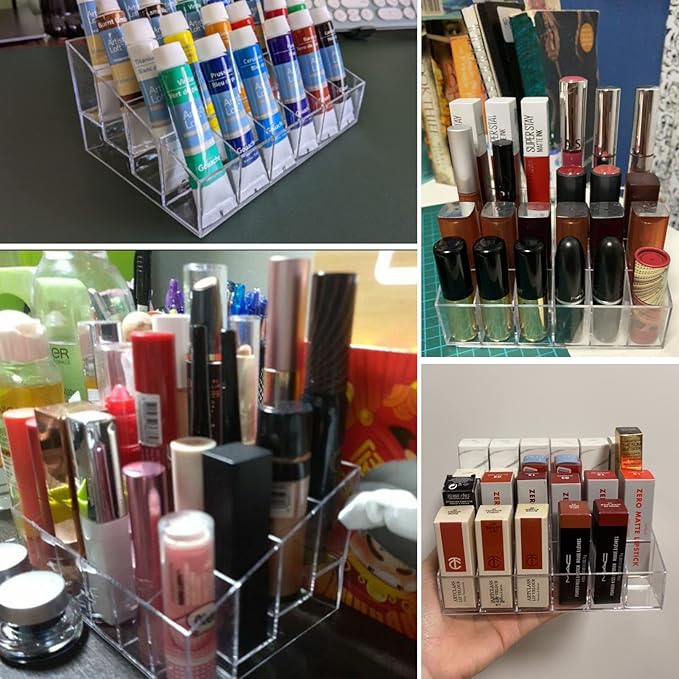 Tecbeauty Lipstick Holder, 24 Slots Clear Lipstick Organizer Acrylic Lipgloss Storage Display, Small