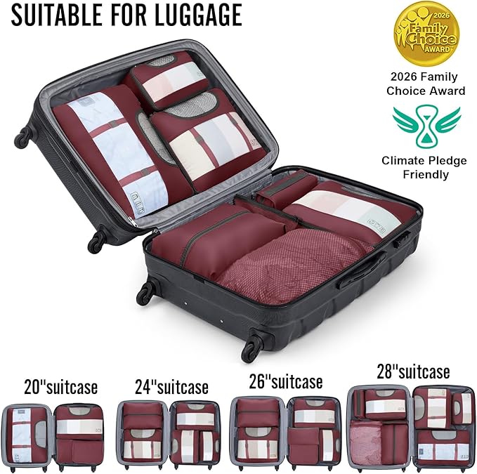 Veken 8 Set Packing Cubes for Travel Essentials, Gifts for women, Suitcase Organizer Bags in 4 Sizes, Carry-On Luggage Accessories with Large Laundry & Shoes Bag, Must-Have for Airplane
