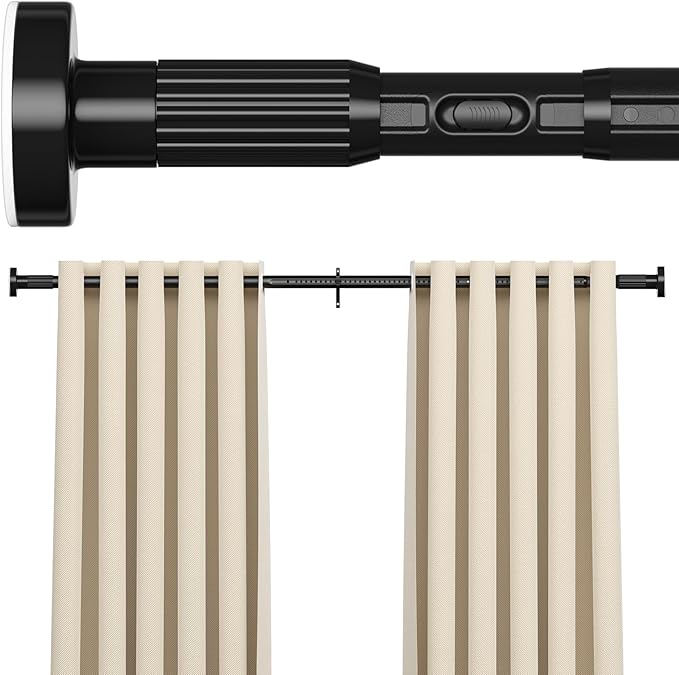 AIZESI 41-118 Inch Heavy Duty Black Tension Curtain Rod - No Drilling, Adjustable, Rust-Proof for Outdoor, Living Room, Bathroom