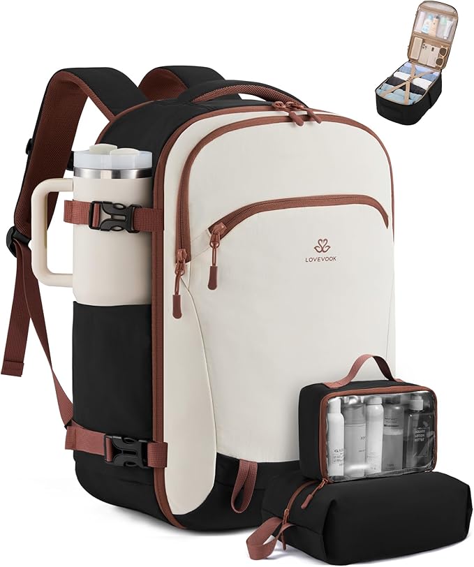 LOVEVOOK 40L Travel Backpack for Women, Airline Approved Carry On Backpack with 2 Packing Cubes, Waterproof Personal Item Bag Fits 17" Laptop, TSA Traveling Essentials Weekender Overnight Backpack
