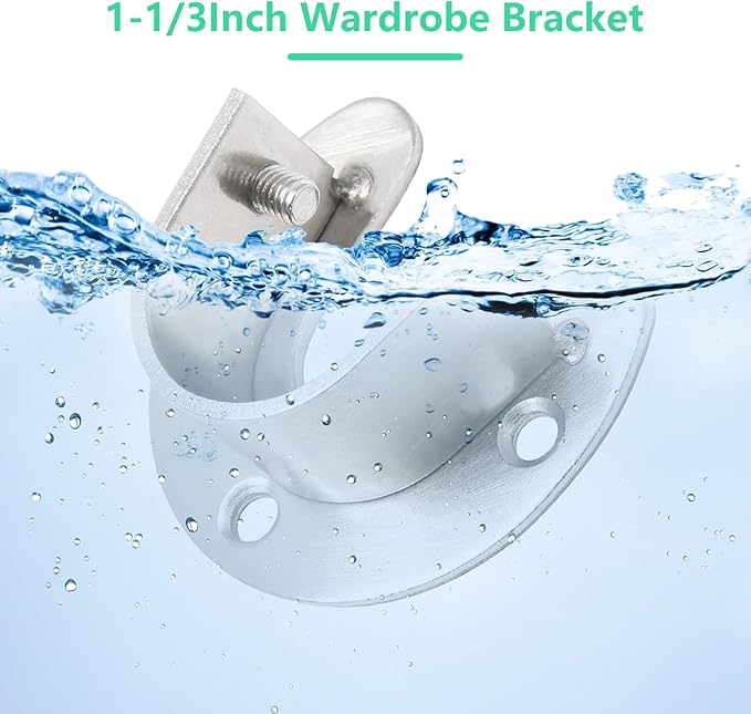 2 Packs Stainless Steel Closet Rod End Supports 1-1/3 Inch Wardrobe Bracket Heavy Duty Closet Pole Sockets Flange Rod Holder, U-Shaped with Screws, Silver