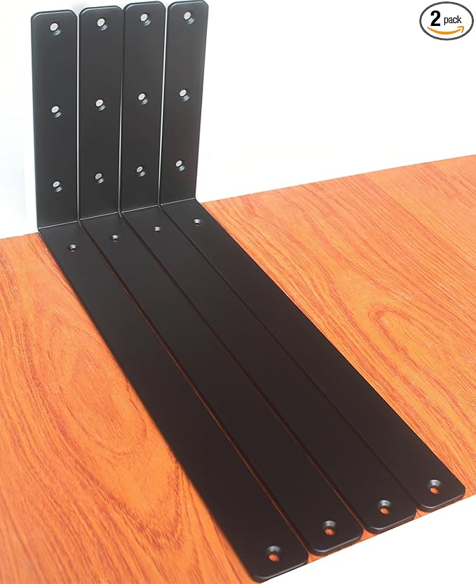 2 Pack - L 16" x H 8" x W1.5, 5mm Thick Black L Shelf Bracket, Iron Shelf Brackets, Metal Shelf Brackets, Floating Shelf, Shelf Supports with Screws