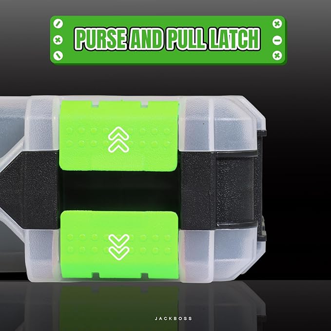 Jack Boss Tool Box with Transparent Lid, Double Side 34-Compartments Organizer Box with Removable Dividers for Hardware, Screws, Bolts, Nails, Beads, Jewelry and Fishing Accessories, Green, 4 Pack