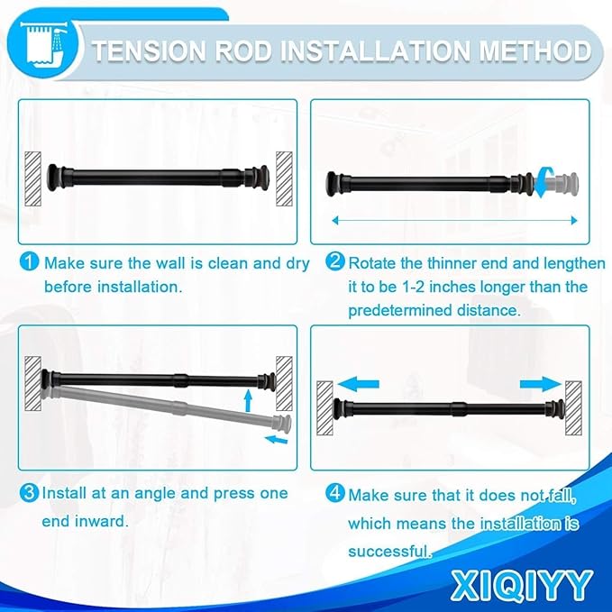 Strong Small Tension Rods 16 to 28 Inch Diameter 22 MM 1Pcs 1inch Shower Curtain Rod Black, Anti-slip -Heavy Duty Adjustable Spring Tension Rod for Windows,Bathroom