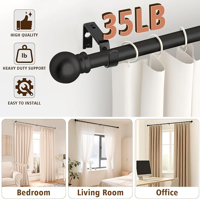 Heavy Duty Curtain Rod Brackets, Adjustable Wall Mount Iron Rod Holders for 1 Inch Rods, Window Treatment Hardware Kit with Screws & Anchors (3PCS)