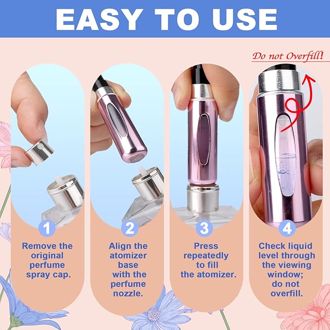 8 Pack Perfume Travel Refillable Bottle, Perfume Atomizer Bottle, Refill Pump Case Spray Bottles for Men and Women (5ml, 8Pack)