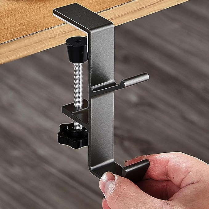 2Pcs Clamp-On Under Desk Headphone Holder Backpack Hook Students' Desk Hook with Adjustable Arm Clamp Women's Bag Handbag and Purse Holder - Suitable for Plate Between 1-5cm / 0.4-1.96” - Black