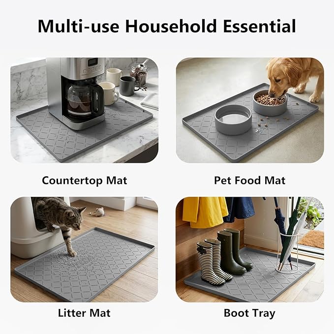 Mateeylife Under Sink Mats for Kitchen Waterproof 34"X22", Undersink Protectors，Silicone Mat Cabinet Liner, Under Sink Organizer for Bathroom and Kitchen，Boot Tray Pet Food Mat, Dark Grey