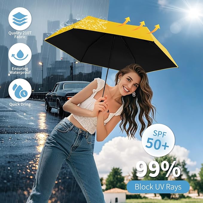 Yoobure Small Mini Umbrella with Case Light Compact Design Perfect for Travel Lightweight Portable Parasol Outdoor Sun&Rain Umbrellas