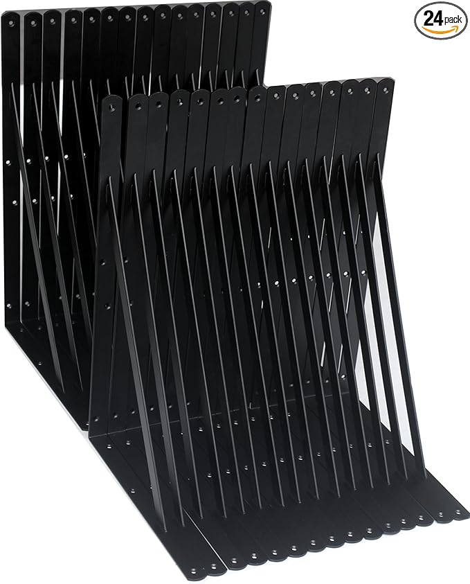 24 Pack L20 x H 12" Black Heavy Duty Shelf Brackets with Screws Metal Shelf Brackets Shelf Support Angle Brackets for Shelves L Brackets Heavy Duty Floating Shelf