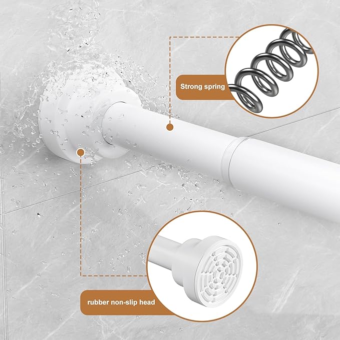 AIZESI White Spring Tension Rod No Drilling 28-50Inch 1PCS,Shower Curtain Rod Non-Slip,Adjusatable Tension Rod For Windows Durable Shower Rod,Bathroom Shower Rod Non-Rust