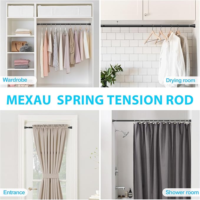 4 Pack Black Tension Rod 28 To 48 Inch Adjustable Spring Tension Curtain Rods No Drilling Short Curtain Rod Extendable Small Spring Tension Rod for Closet Cupboard Bars Refrigerator