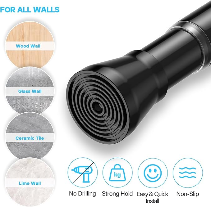 1Pack Black Tension Curtain Rod for Windows 29 to 64 inch, Never Rust adjustable curtain rod tension curtain rods no drilling，7/8 Inch spring loaded curtain rods for Doorway Closet Door