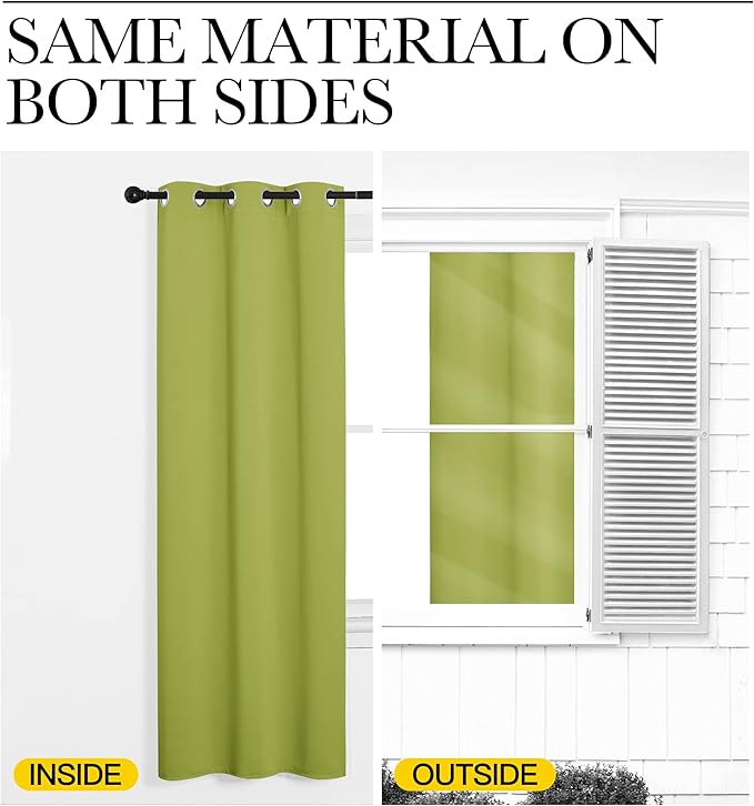 NICETOWN Kitchen Blackout Window Curtain Panel, Fresh Green, 1 Panel, 55 by 90 inches Long, Home Fashion Thermal Insulated Solid Grommet Room Darkening Drape for Apartment
