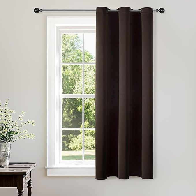 ChrisDowa Blackout Curtains 36 Inches Long for Living Room, Grommet Thermal Insulated Room Darkening Curtains for Bedroom (1 Panel Set, Brown, 42W x 36L)